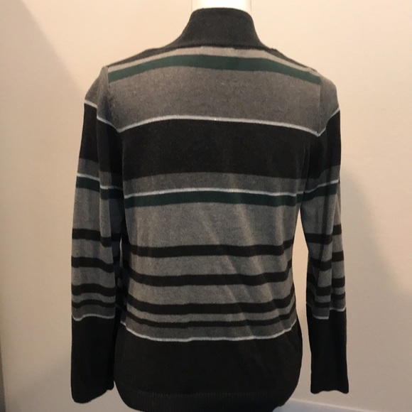 Sweater with Attached Inner Light Weight Sweater Shirt Gray Green Striped M - Picture 7 of 13